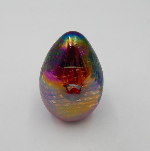 Glass Eye Studio GES Iridescent Egg Art Glass Swirl Bubble Paperweight 1994 - Picture 7 of 13