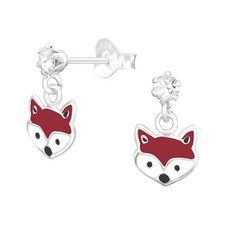 Hanging Fox Ear Studs 925 Sterling Silver with Crystal Pair of Dangle Earrings