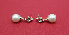 Vintage CHRISTIAN DIOR Gold Tone Crystal Faux Pearl Dangle Pieced Earrings