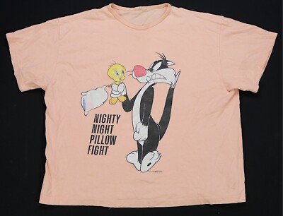 Rare VTG Sylvester Tweety Nighty Night Pillow Fight 1996 Looney TunesT Shirt 90s