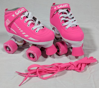 EPIC SKATES! Galaxy Elite Hot Pink Indoor/Outdoor Roller Skates J13 + Extra Lace
