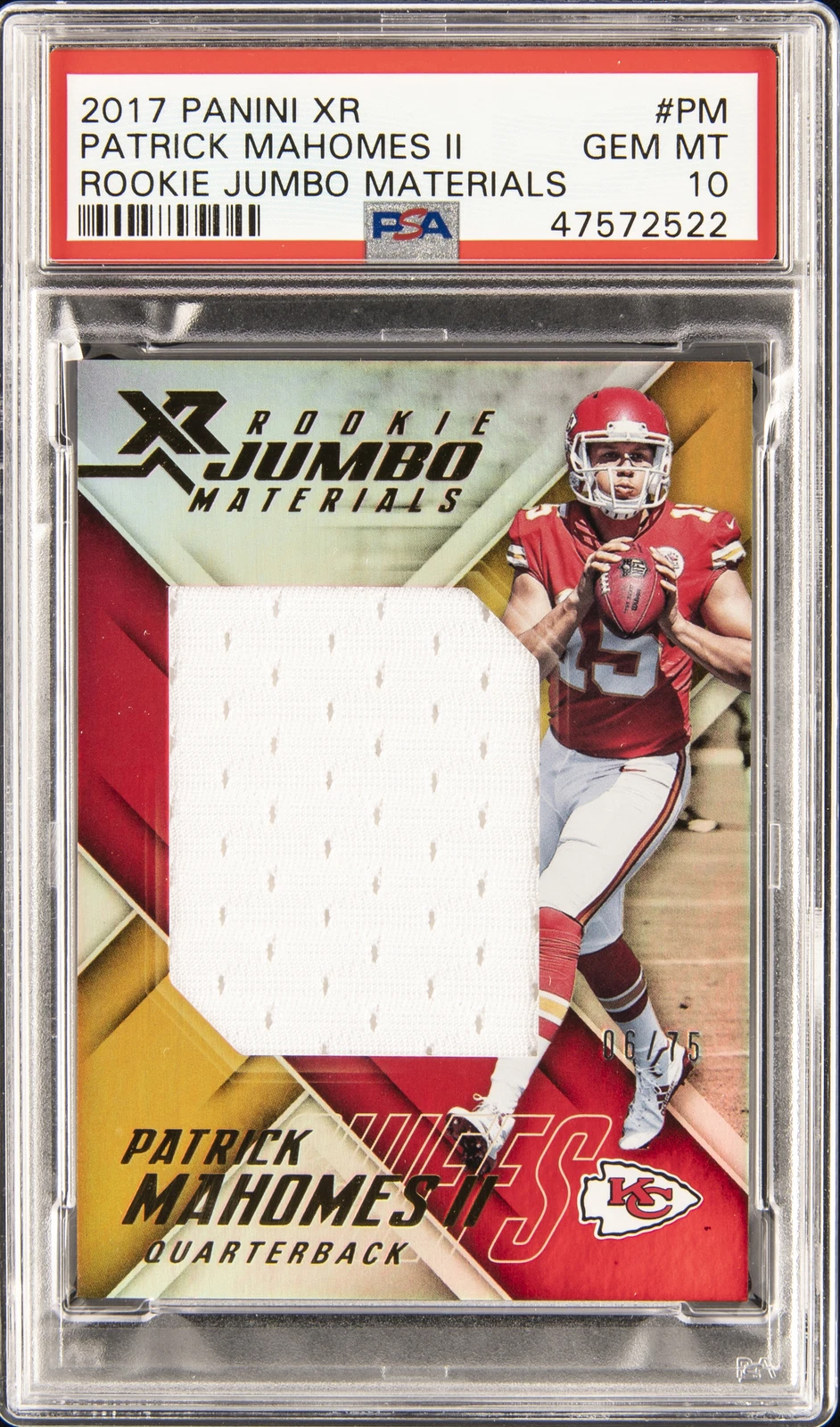 Patrick Mahomes Panini XR Rookie Jumbo Materials #PM Base