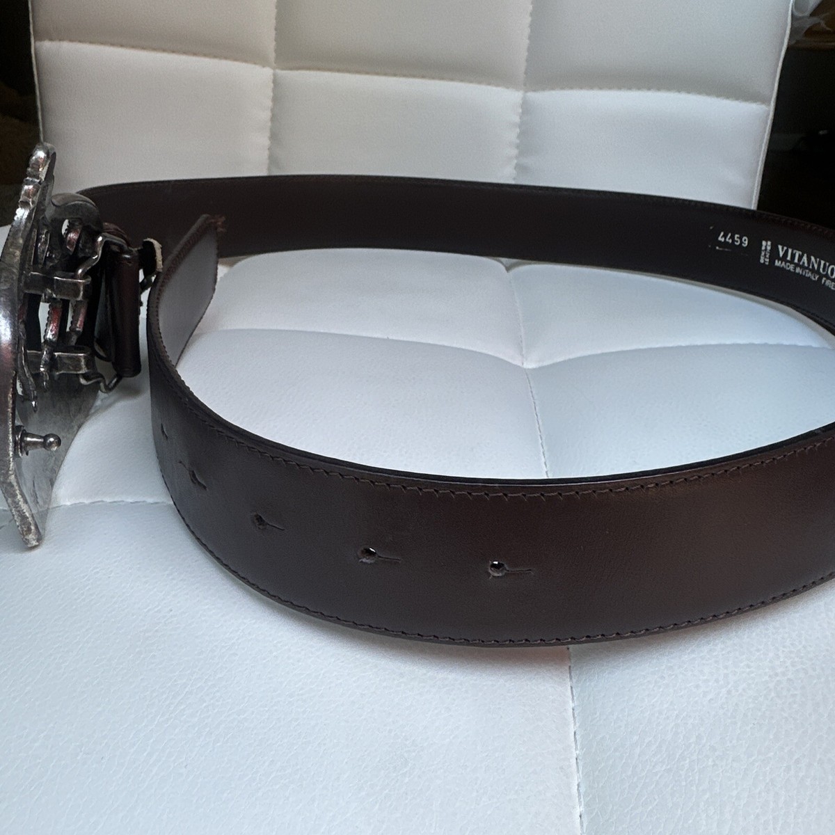 Vitanuova Brown Leather Belt Rhinestone Gem Crown Statement  display picture 1