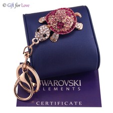 Swarovski Elements Women's Original G4Love Turtle Crystals Gold Keychain