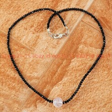 Natural Faceted 3mm Black Spinel Round White Quartz Gemstone Beads Necklace 18''