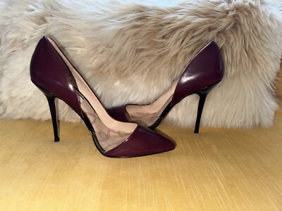 New Lucy Choi London Soho PVC Trimmed Pump Heel * Burgundy Red Black * 38 7.5