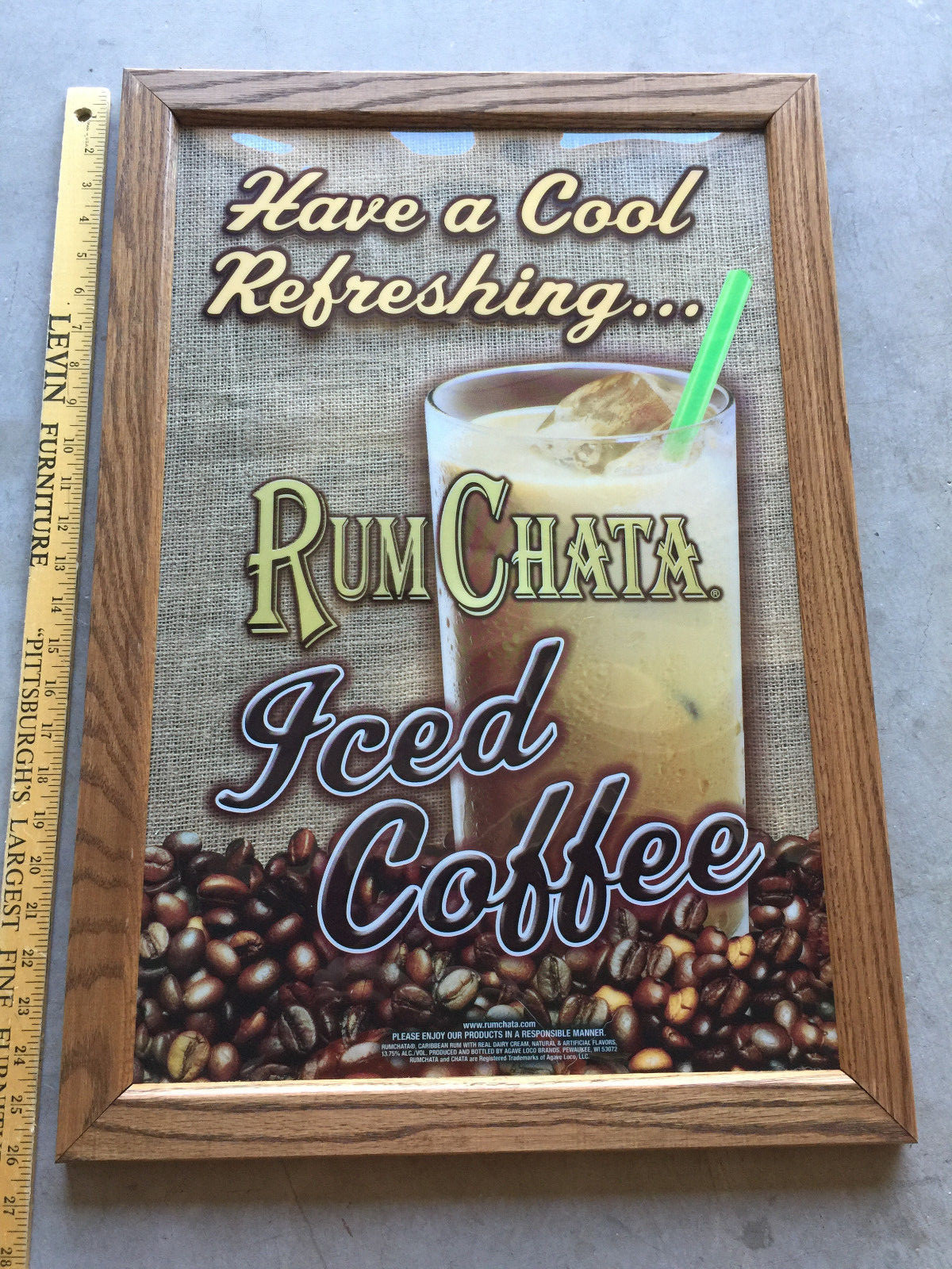 Rare NEW Rum Chata RumChata Iced Coffee Solid Oak Frame Sign 26