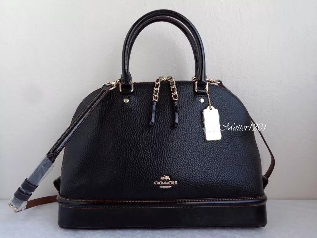 Coach NWT F54664 Sierra Satchel in Pebble and Patent Leather Black