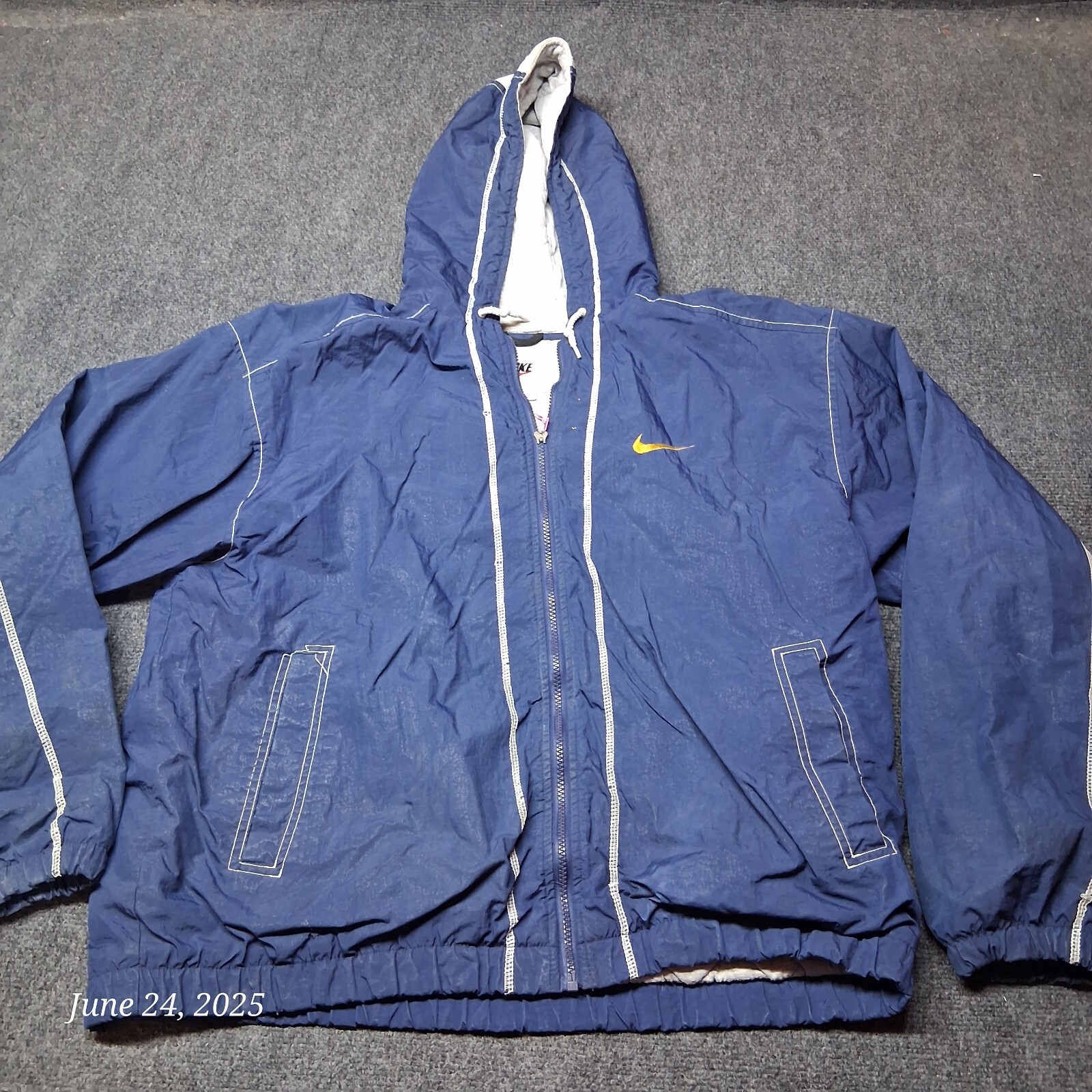 SACAI X NIKE * Giacca a vento vintage NIKE foderata in jersey uomo taglia grande blu ricamata