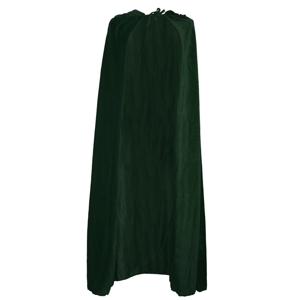 Men Women Green Velvet Hooded Cape Gothic Devil Cloak Witch Robe Costume - image 2 of 4