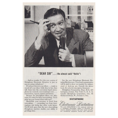 1946 Dictaphone: Dear Sir He Almost Said Hello Vintage Print Ad
