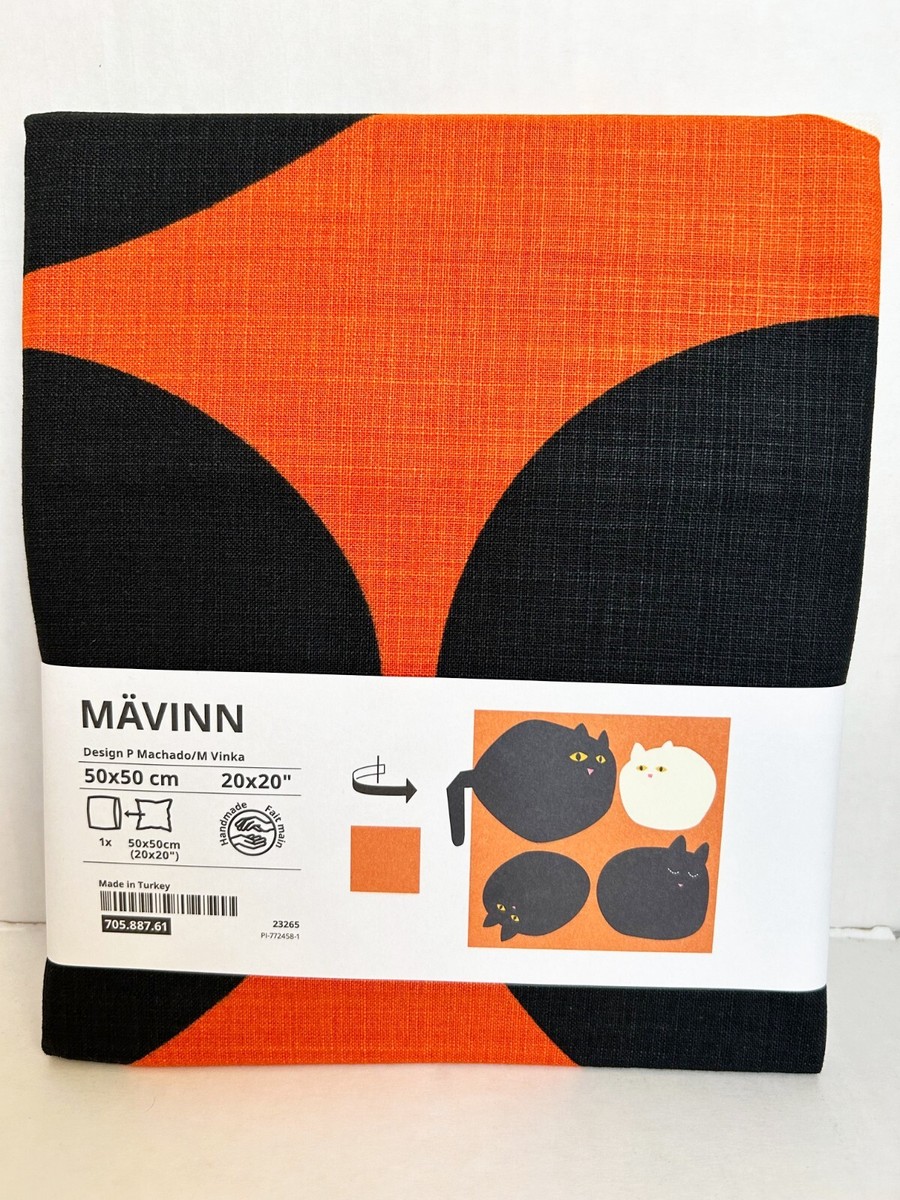 Ikea MAVINN Pillow cushion cover, cat pattern orange 20x20