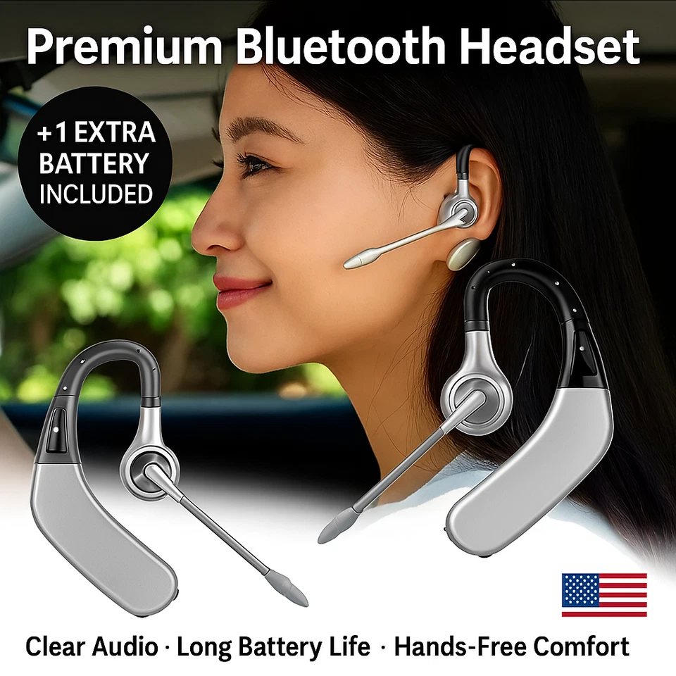 Bluetooth Headset w/ Mic + Extra Battery – HD Sound, Long Life, Hands-Free - Image 2 of 4