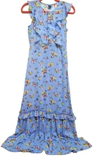 Disney Maxi dress Alice Through The Looking Glass Sz S light blue floral ruffled
