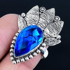 Luxurious Swiss Blue Topaz Gemstone 925 Sterling Silver Ring Size Adj