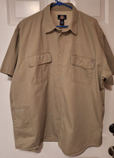 Rare Dickies Mens Khaki SS Button Down Shirt w/Third Lower Pocket Sz 2XL