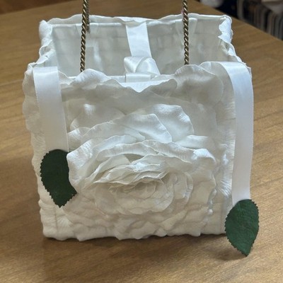 Aliya White Satin Floral Square Wedding Flower Rose Petal Handmade Purse