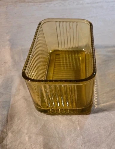 Vtg Federal Glass Amber Gold Ribbed Refrigerator Dish - NO LID - 8 1/2" x 4 1/2"