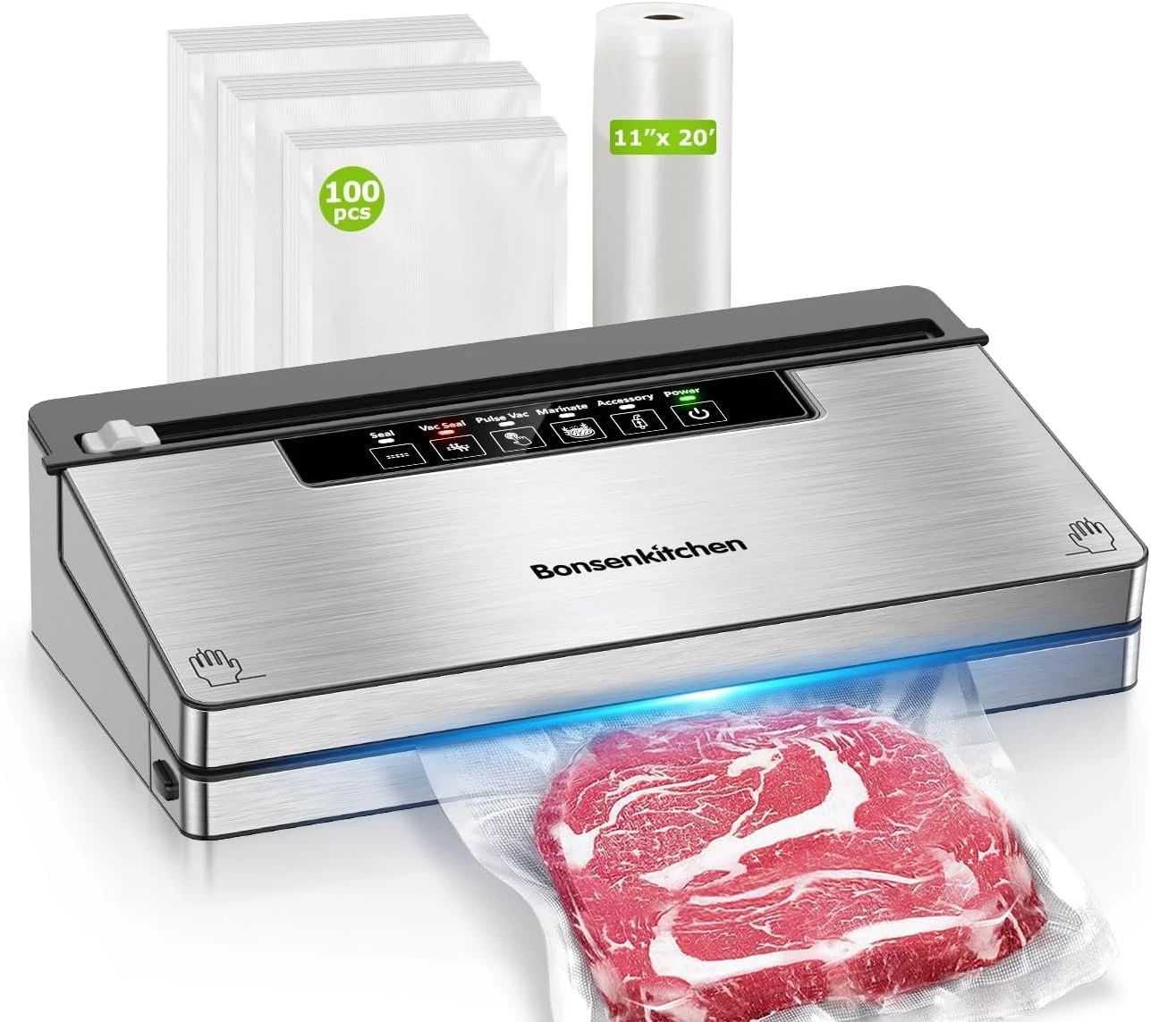Vacuum Sealer Machine, Stainless Steel Food Sealer Vacuum Sealers with 100 Bags