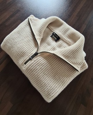 Massimo Dutti Pullover Half-Zip Extrafine Wool Creme Gr. M Herren Sweater