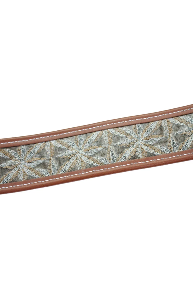 Correa de hombro de cuero estampada marrón jacquard Desmalter para mujer Foto 3 de 4