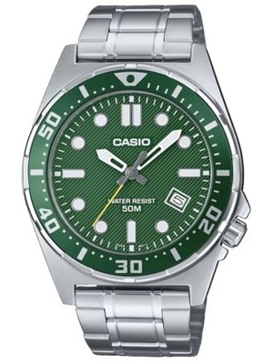 Casio MTD-135D-3AVDF Analog Watch Silver Green Dial Date 50m