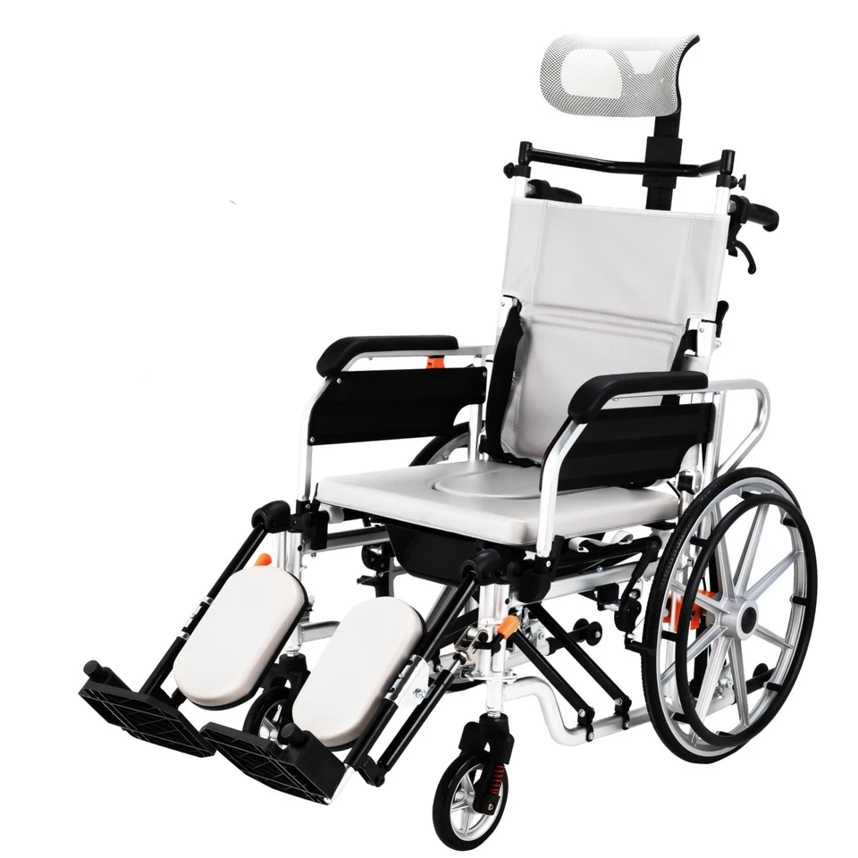 3-in-1 Ultraleichter Faltbarer Liegerollstuhl, Transportrollstuhl für Erwachsene - Bild 2 von 4