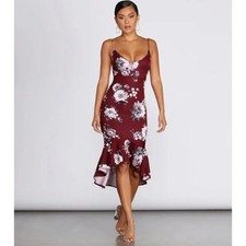 Windsor Burgundy Red Floral Flow With Floral Midi Dress XS