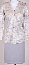 ST.JOHN Women's Tweed Blue Gray Metallic Sequins Shimmer NWT Jacket  Skirt Sz 2