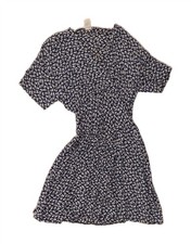 VINTAGE Womens Tea Dress UK 10 Small Navy Blue Floral Viscose RF03