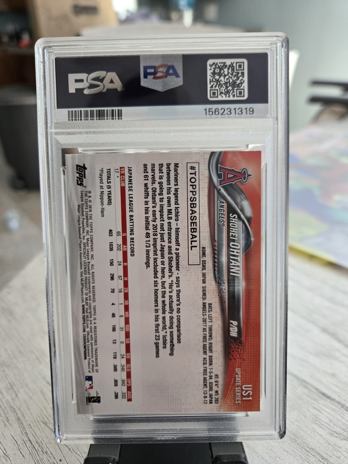 Topps 2018 Update Shohei Ohtani #US1 Pitching Red Jersey RC PSA 9 Angels view 2