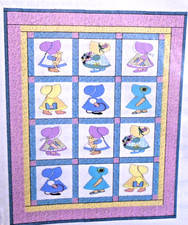 Simply Sue Prairie Cottage Corner Sunbonnet Girls Applique Quilt Pattern 58x72"