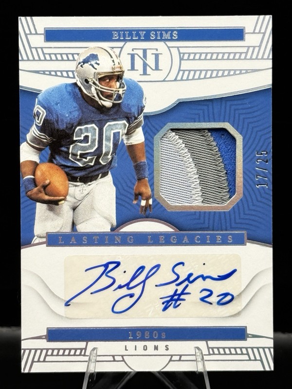 2022 Panini National Treasures Lasting Legacies Billy Sims Patch Auto /25 Lions