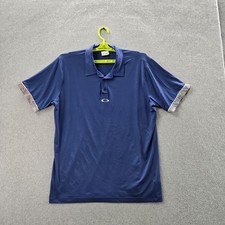 Oakley Men Polo XL Blue Performance Fit Polo Logo Button Athletic Short Sleeve