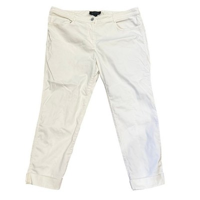 St John White Cropped Pants Womens Size 14 Stretch Cotton Ankle Casual Summer