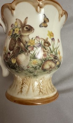 Cracker Barrel Easter Traditions Bunnies and Butterflies Footed Coffee Mug Cup