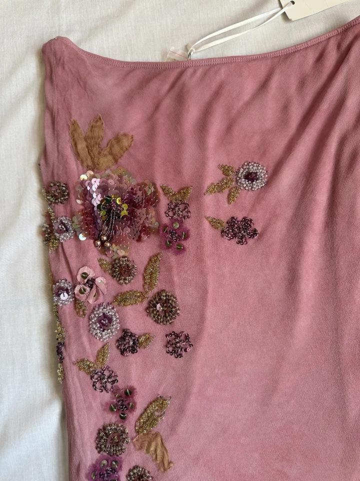 Italian Silk Pink Floral Embellished Fishtail Skirt S - Image 4 of 4