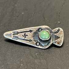 Navajo Stamped Arrowhead Brooch Silver C-Clasp Turquoise Vintage Whirling Log 8a