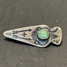 Navajo Stamped Arrowhead Brooch Silver C-Clasp Turquoise Vintage Whirling Log 8a