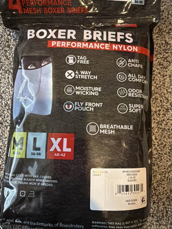 Quiksilver Men's Mesh Boxer Briefs 4-Pack L 36-38 Fly Front - Image 4 of 4