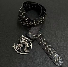 Y2K Belt Studded Silver Chrome Metallic Buckle Gothic Grunge