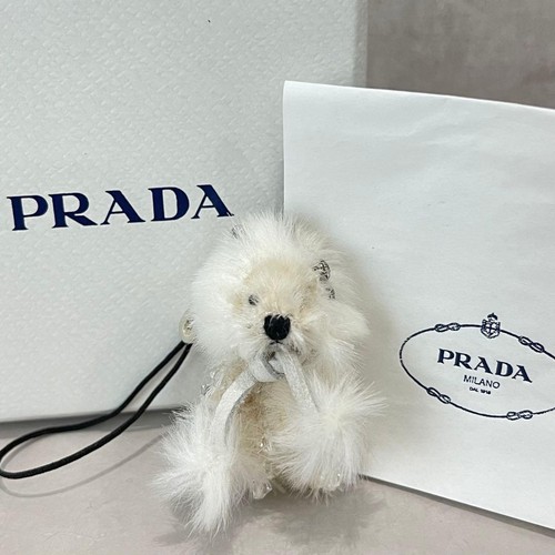 PRADA Teddy Bear Bag Charm Keychain Bear Charm with Box Excellent Condition
