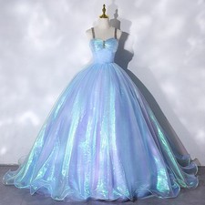 Evening Dress Birthday Party Blue Adult Ceremony Puffy Dress Full Length Gown