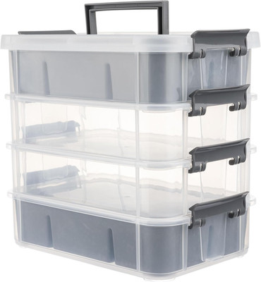 Grey&White Modern Plastic Storage Box - 4-Layer Durable Craft Storage Containers