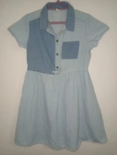 Wonder Nation Girls XXL 18 Denim Dress Color Block 100% Cotton Button Front Bow