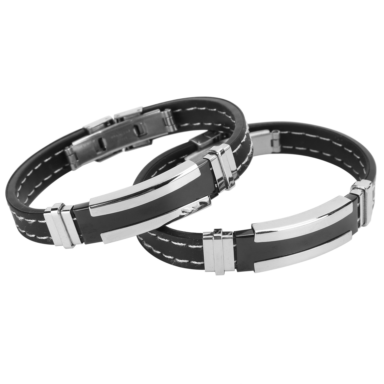 2pcs Stainless Steel Silicone Wristband Fashion Men Male Adjustable Bracelet BAJ