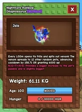 Huge Dilophosaurus Rainbow Hatched + Nightmare - Grow A Garden - Fast Delivery!