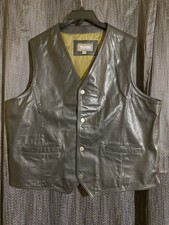 Wilson's Leather Men's Size XL Black Snap-Up Leather Vest w/ Green Lining