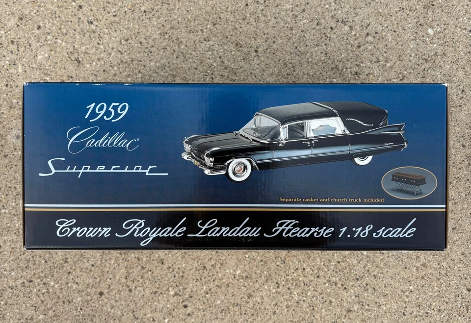 Sunset Coach 1959 Cadillac Superior 1:18 Scale Crown Royale Landau Black Hearse - Image 2 of 4
