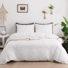 Boho Duvet Cover Set Twin Size White Tufted Bedding Duvet Cover Set Geometric Te